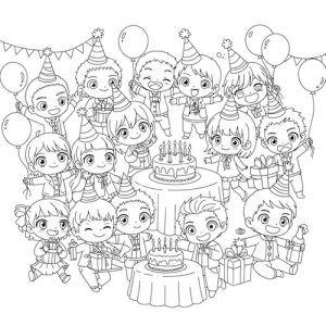 Coloriage de fête d'enfants kawaii