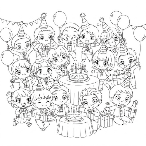 Coloriage de fête d'enfants kawaii