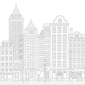 Coloriage de gratte-ciel et bâtiments urbains