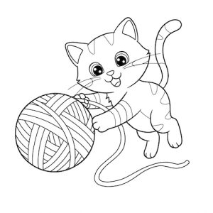 Coloriage de chat avec balle de laine