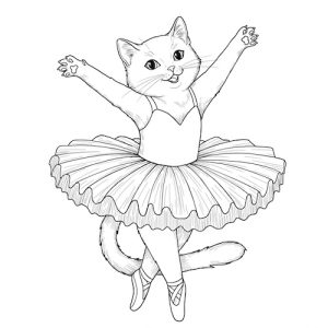 Coloriage de chatte ballerine en tutu