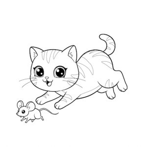 Coloriage de chat courant après une souris