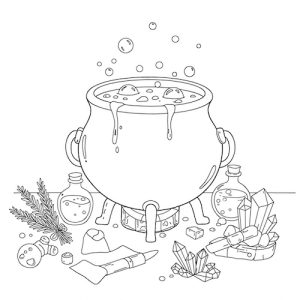 Coloriage de chaudron et potion de sorciers Halloween