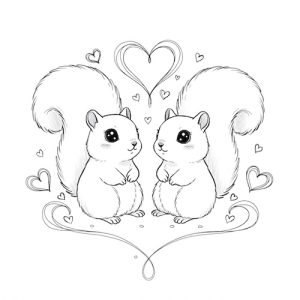 Coloriage d’écureuils amoureux avec cœurs