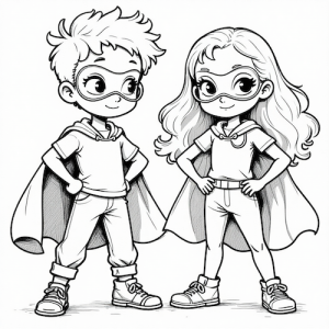 Coloriage d’enfants déguisés en superhéros