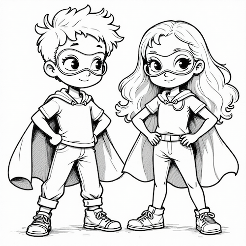 Coloriage d’enfants déguisés en superhéros